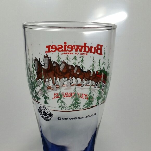 Budweiser 1989 Clydesdales Holiday Pilsner Beer Glass Horse Hitch and Wagon - Picture 6 of 10